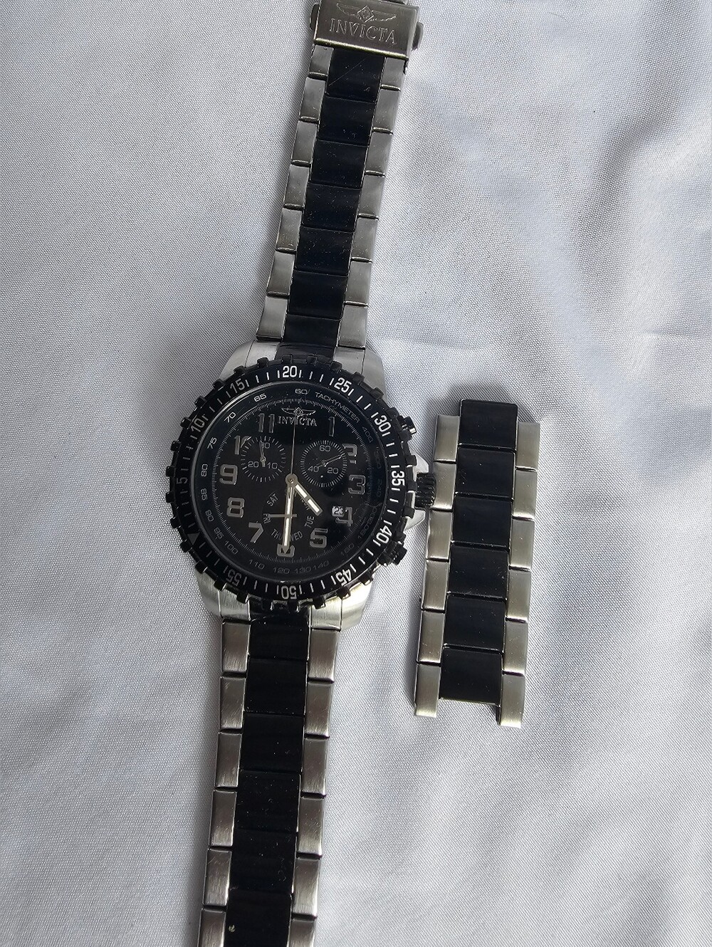 Invicta Two-Tone Black and Silver Chronograph Watch